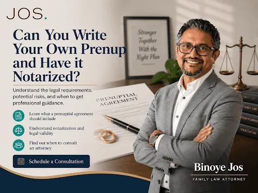 Family law attorney explaining whether you can write and notarize your own prenup
